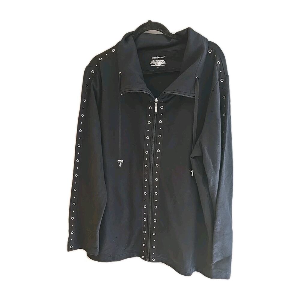 Westbound Black Eyelet Full Zip Long‎ Sleeve Gothic Punk Sweatshirt Womans Sz XL